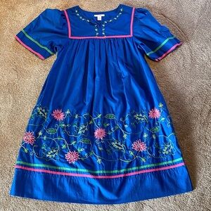 Go Softly Patio Embroidered Blue Pink Cotton Dress Size Medium